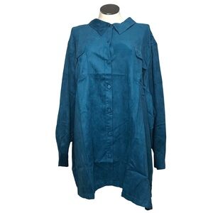 Roaman’s Button Up Suede Shirt Women’s Size 5X Color Green Long Sleeves Collared